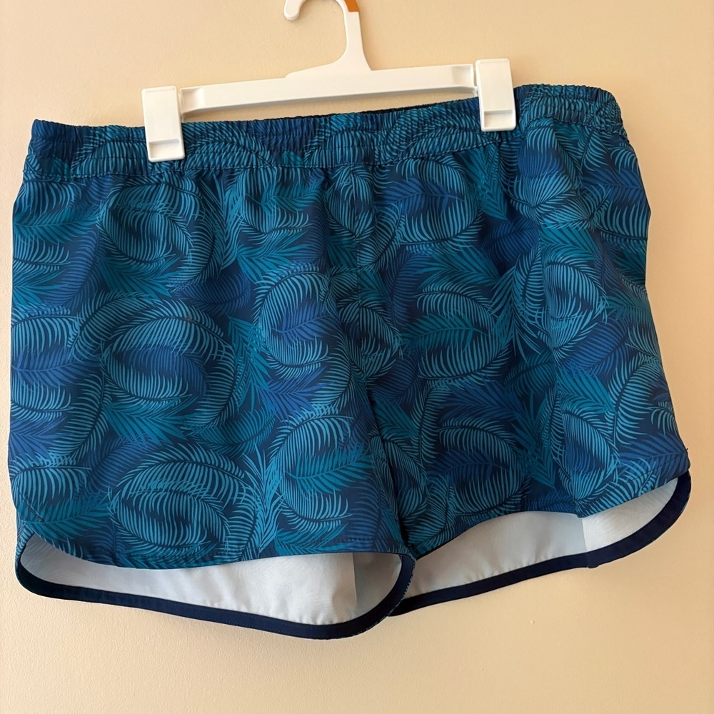 World Wide Sportsman Blue Palm Leaf Swim Trunks Lined Shorts Size XL